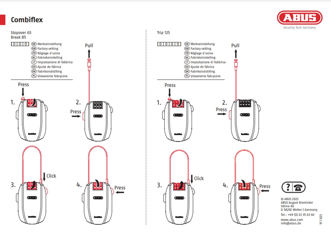 Abus CombiFlex StopOver 65 Roll-Back Cable Lock