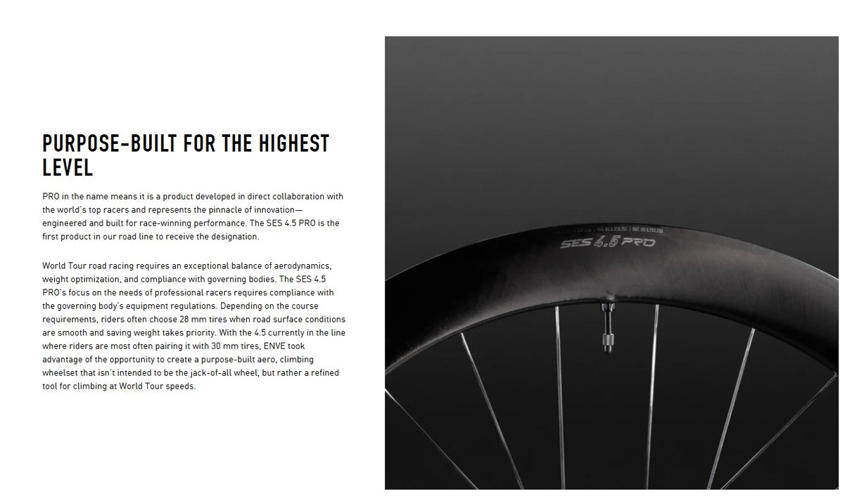 Enve SES 4.5 Pro Carbon Clincher Tubeless Ready Bicycle Wheelset - 700c