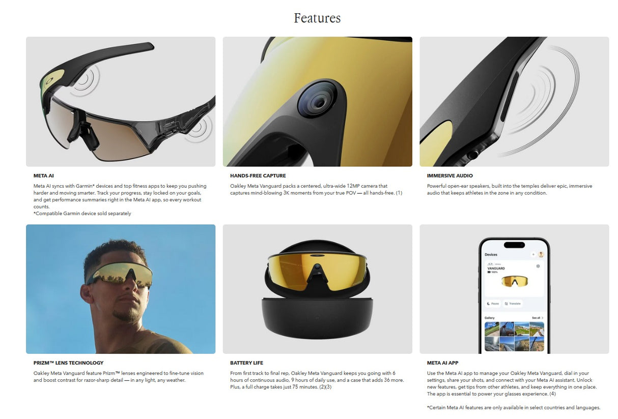 Oakley Meta Vanquish AI Sunglasses Powered by Meta AI and Garmin