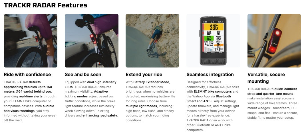 Wahoo TRACKR RADAR Bicycle Tail Light