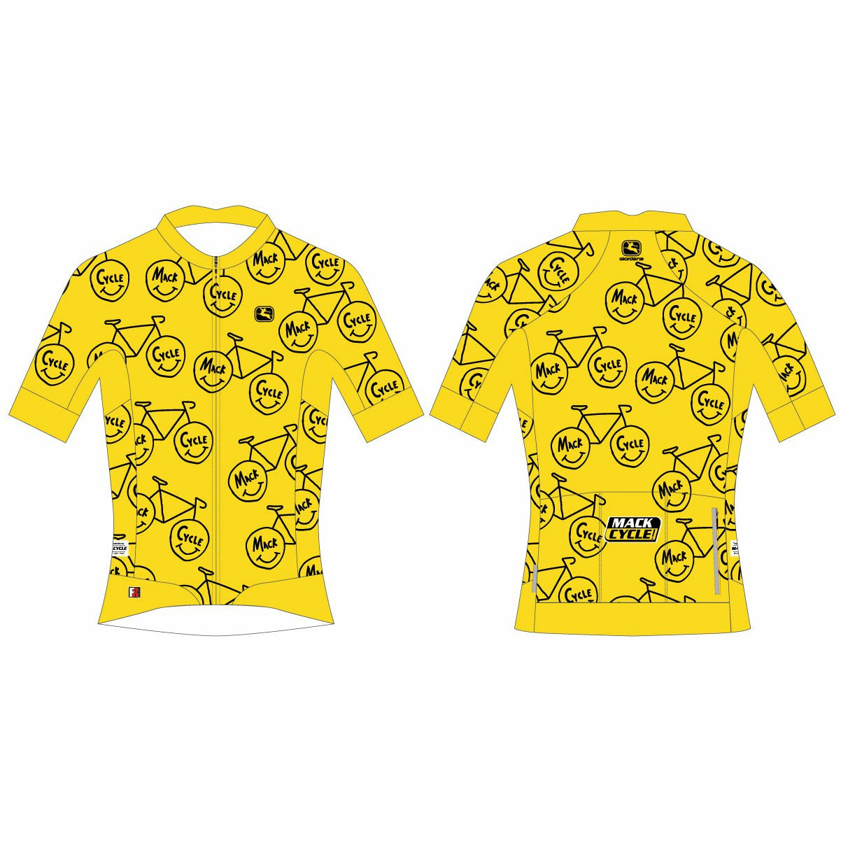 Yellow Cycling Jersey with Bicycle Happy Face Pattern