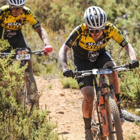  Randy Egues & Helena Snyder at the Absa Cape Epic | the Untamed African MTB Stage Race prologue 2024. They are both riding Specialized S-Works Epic World Cups on team Mack Cycle.