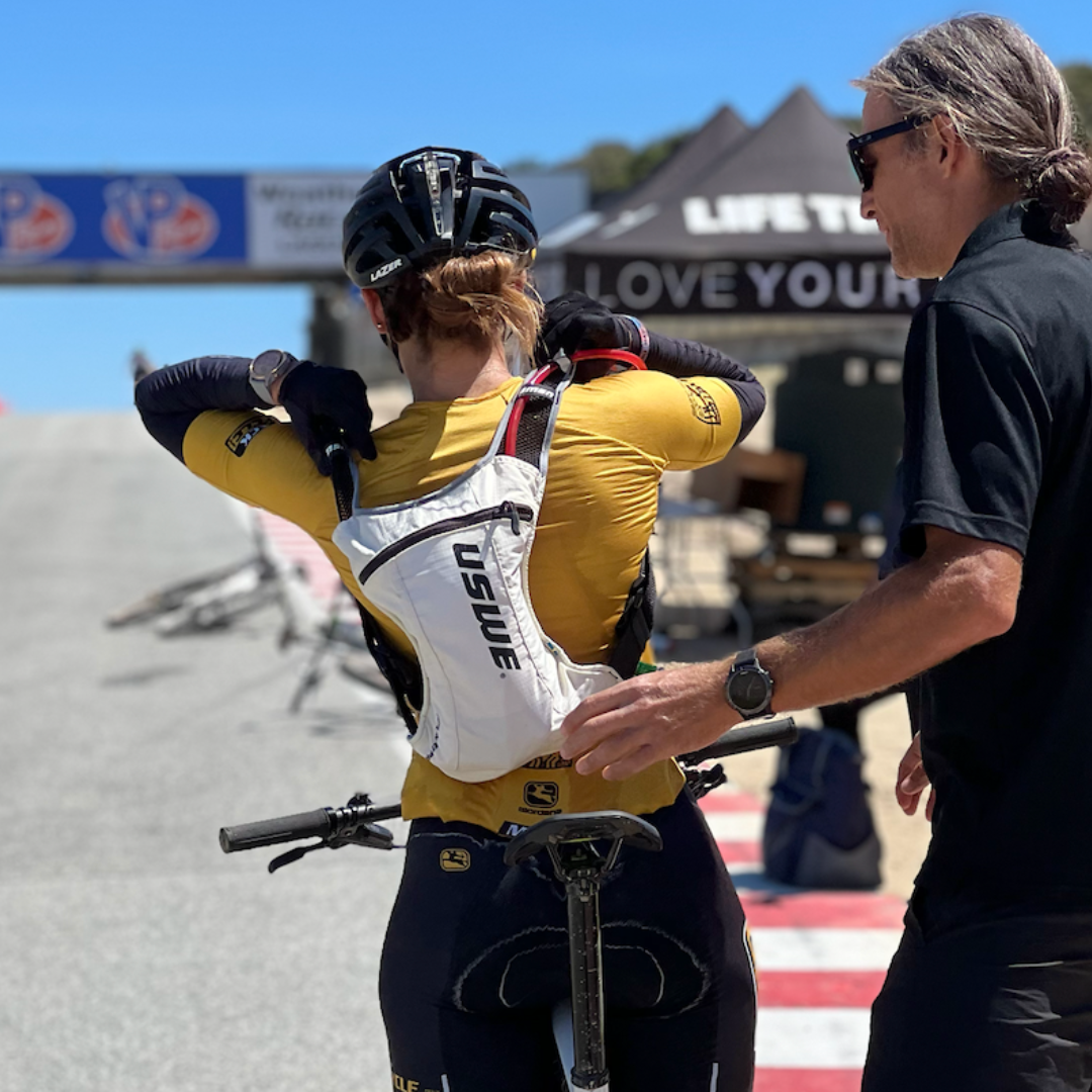 uswe saves the day at sea otter classic women's LA GRAVILLA 65 mile gravel race in Monterey, California 