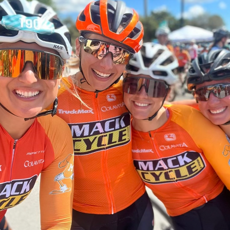 female riders from team hurricanes x mack cycle wear their university of miami women's cycling gear during the Dolphin's Challenge Cancer 2023