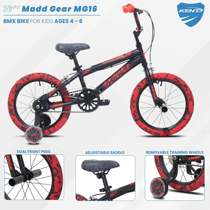 Kent Madd Gear 16 Inch Kids Bike - Black / Red (Recommended for Height 3'2"-4'0")
