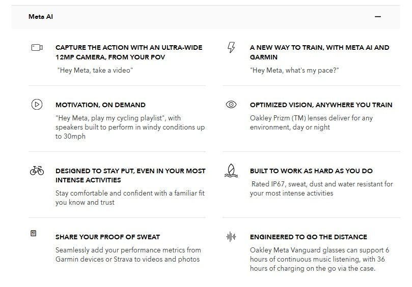 Oakley Meta Vanquish AI Sunglasses Powered by Meta AI and Garmin