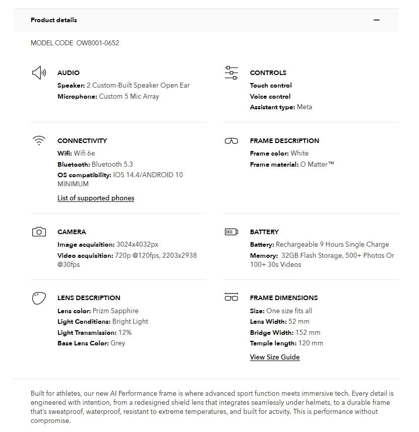 Oakley Meta Vanquish AI Sunglasses Powered by Meta AI and Garmin