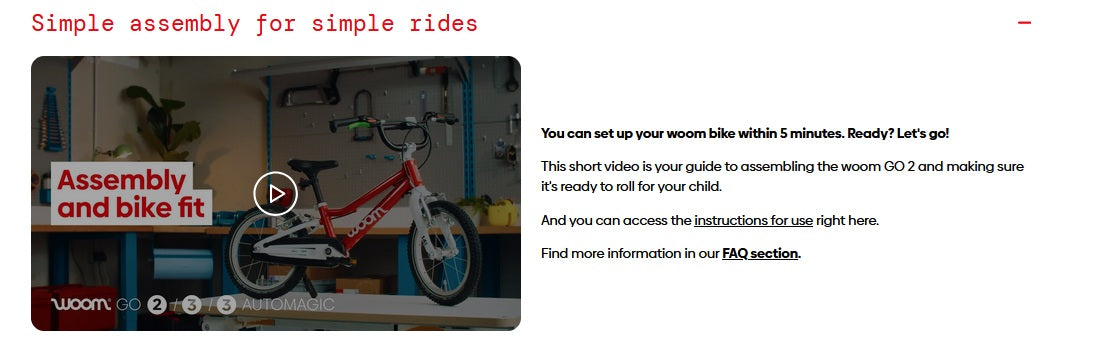 Woom GO 2 14" Kid's Bike (Recommended for height 3'1" to 3"7")