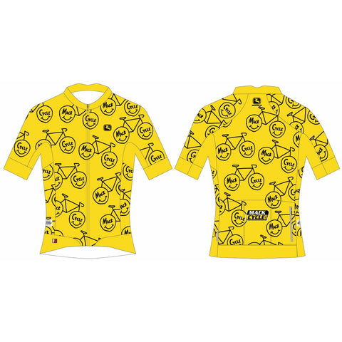 Yellow Cycling Jersey with Bicycle Happy Face Pattern 